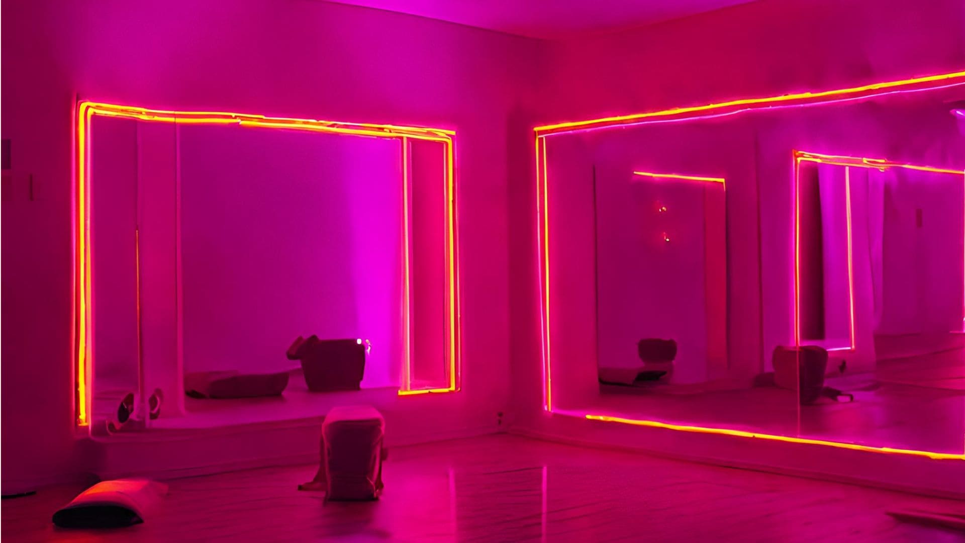 Studio éclairé de lumières roses