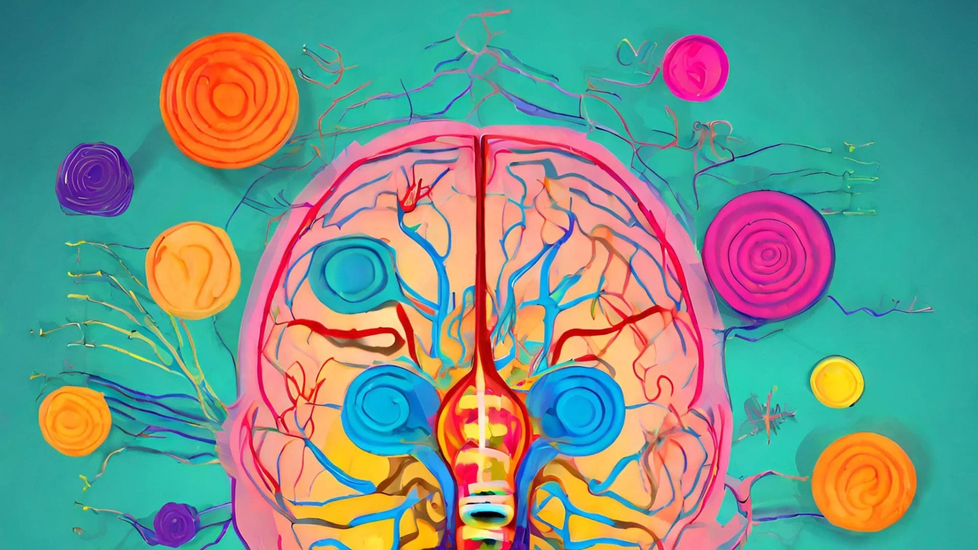Illustration colorée d’un cerveau et de ramifications nerveuses