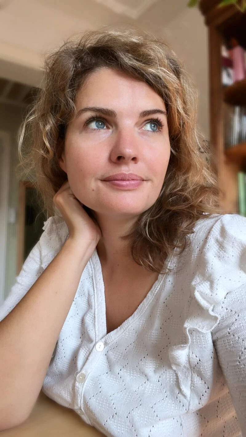 Portrait personnel de Julie, le regard tourné vers l’extérieur